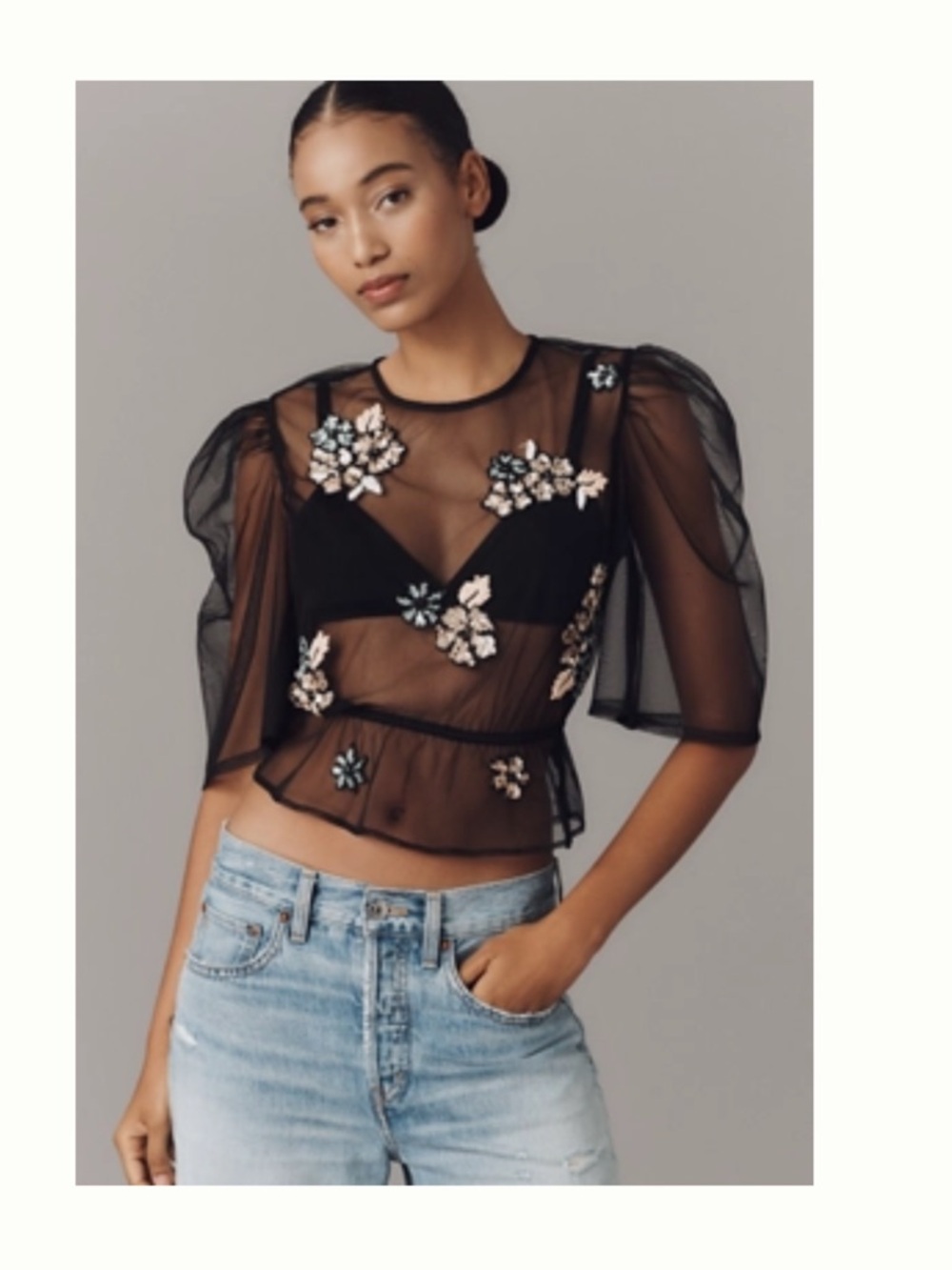 By Anthropologie Embellished Sheer Meah Top